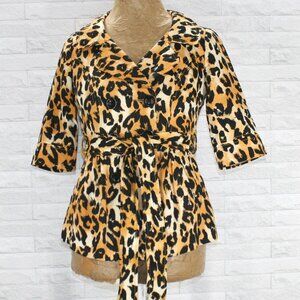 XXI Jacket Wrap Short Sleeve Animal Print Leopard Double Breasted Tie Belt S